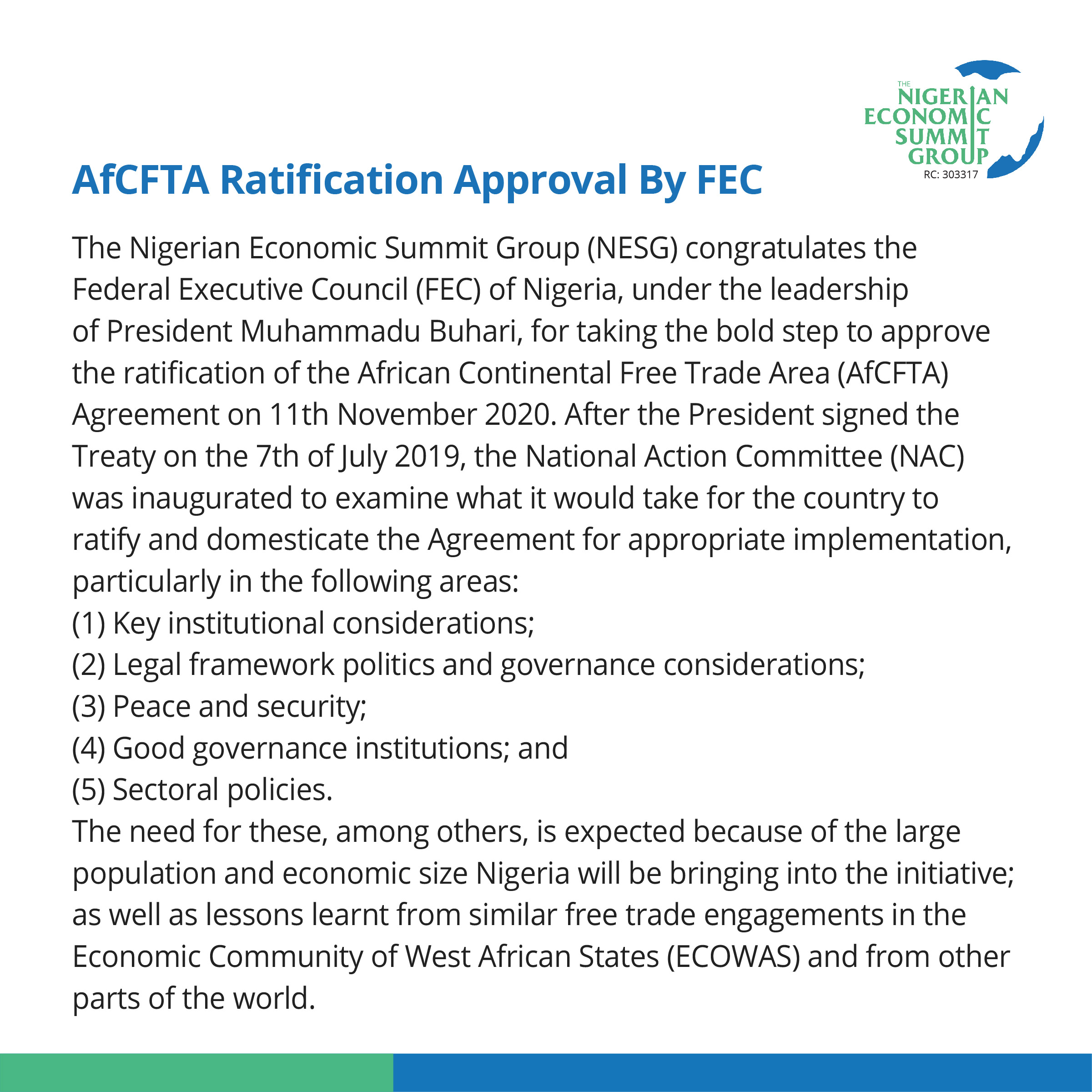 AfCFTA Ratification approval by the Federal Executive Council